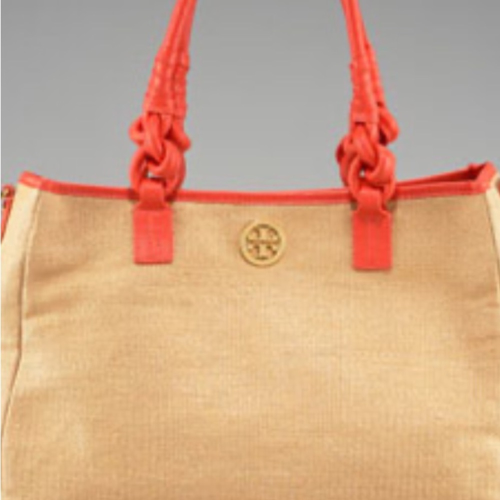 Tory Burch coral raffia Satchel